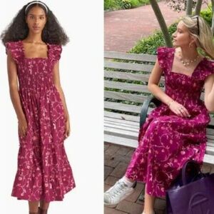 NWT Hill House The Ellie Nap Dress in Burgundy Bouquet - Floral Cotton Ruffle L